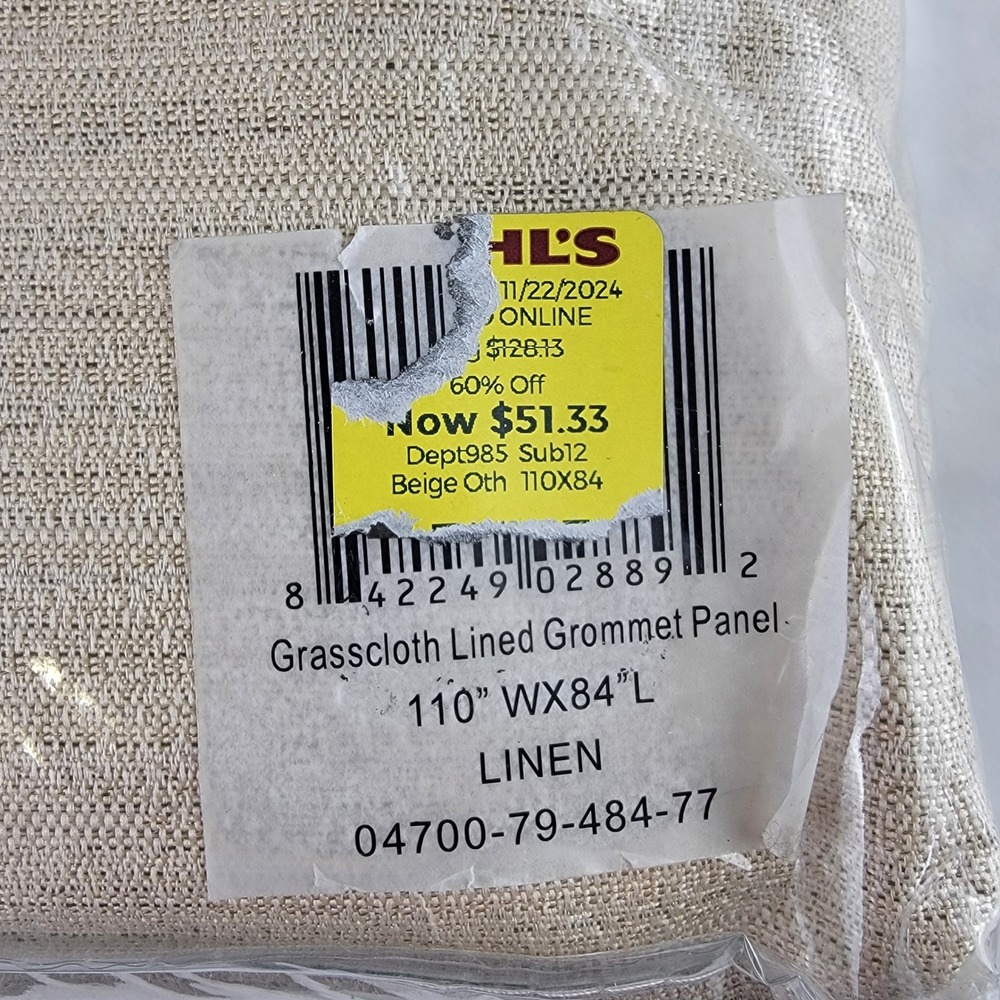 Ricardo Grasscloth Lined Grommet Patio Panel Beige Linen 110x84 Extra Wide NEW - Picture 4 of 4
